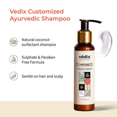 Vedix Ayurvedic Shampoo for Dry and Frizzy Hair, Vikleda Deep Conditioning Customized Sulfate Free Men Shampoo with Wheat Germ, Jojoba & Yashtimadhu, 100 ml